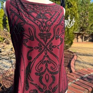 Elegant Burgundy Top with Black Beaded Design